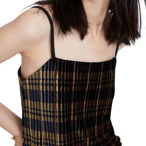Madewell Womens Black and Gold Pleated Velvet Cami in Plaid Size XXS